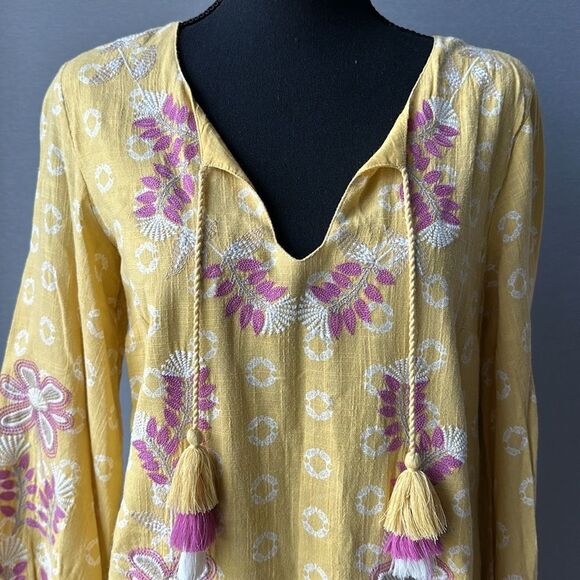 NWT Charter Club 100% Cotton Maxi Kaftan Swim Coverup Dress Yellow Pink White XS - Picture 3 of 15